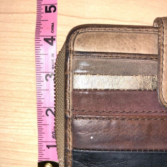 Fossil Multi Color Leather Suede Patchwork Wallet black and browns - Picture 2 of 7
